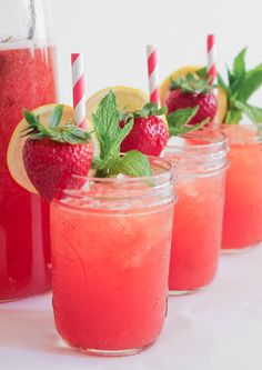 four glasses filled with watermelon and lemonade