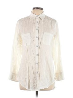 Assorted Brands Long Sleeve Button Down Shirt Size: Large Tops - used. 65% Cotton, 29% Modal, 6% Silk | Long Sleeve Button Down Shirt: Ivory Tops - Size Large Cream Linen Tops With Buttons, Cream Linen Top With Buttons, Cream Linen Button-up Top, Spring Cream Shirt With Button Closure, Ivory Tops, Button Downs, Down Shirt, Long Sleeve Tops, Button Down Shirt