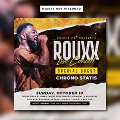 a flyer for a concert with a man singing into a microphone and the words rouxx on it