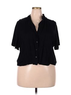 ABound Short Sleeve Blouse Size: 2X Tops - used. 100% Viscose | ABound Short Sleeve Blouse: Black Tops - Size 2X Black Rayon Tops With Relaxed Fit, Black Rayon Top With Relaxed Fit, Black Short Sleeve Rayon Top, Black Rayon Short Sleeve Tops, Blouse Black, Short Sleeve Blouse, Black Shorts, Short Tops, Short Sleeves Tops