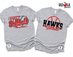 two shirts with the words warriors softball and warrior softball printed on them, both in red and