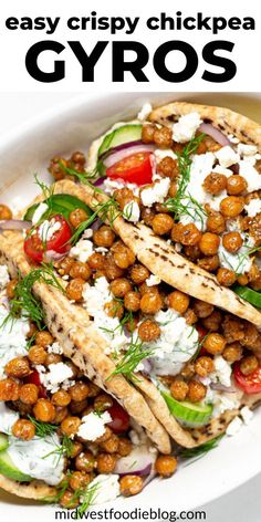 chickpea gyros with tomatoes, cucumber and feta cheese