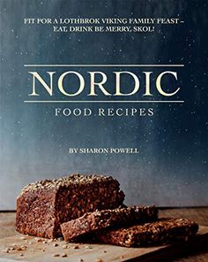 nordic food recipe book cover with sliced bread on cutting board in front of dark blue background