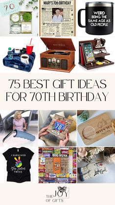 gifts for 70th birthday with the words 75 best gift ideas for 70th birthday on it