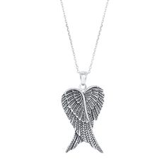 "Keep your guardian angel close with this beautiful angel wings pendant.NECKLACE DETAILSLength: 18 in. Clasp: spring-ringMetal: sterling silverPlating: rhodiumPackaging: boxedGemstones may have been treated to enhance their appearance. Special care may be required. Size: 18"". Color: Grey. Gender: female. Age Group: adult." Angelic Sterling Silver Jewelry For Gifts, Spiritual Winged Sterling Silver Jewelry, Silver Angel Wings Pendant Necklace, Personalized Silver Wing-shaped Necklace, Sterling Silver Angel Wings Pendant, Sterling Silver Angel Wings Pendant Jewelry, Sterling Silver Angel Wings Jewelry For Anniversary, Sterling Silver Wing-shaped Necklace, Sterling Silver Wing-shaped Necklaces For Anniversary