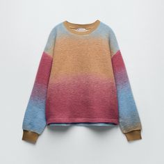 *** No Trading *** Round Neck Sweatshirt With Long Sleeves. Rib Trim. Outer Shell Main Fabric 47% Wool 41% Polyester 11% Acrylic 1% Other Fibres Embellishment 97% Cotton 3% Elastane Box A26 Oversized Tie Dye Top For Winter, Casual Multicolor Zara Sweater, Casual Zara Multicolor Sweater, Zara Multicolor Casual Sweater, Zara Casual Multicolor Sweater, Zara Multicolor Crew Neck Sweater, Olive Green Knit Sweater, Zara Knitwear, Lantern Sleeve Sweater