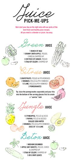 the menu for juice pick - me - ups