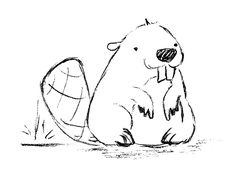 a black and white drawing of a groundhog sitting on the ground with its legs crossed