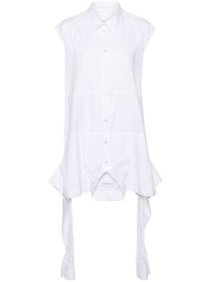 white cotton poplin texture panelled design deconstructed design classic collar front button fastening cap sleeves asymmetric hem mid-length unlined Victor And Rolf, Shirt Dress White, Viktor Rolf, Viktor & Rolf, Midi Shirt Dress, White Shirt Dress, Upside Down, Asymmetric Hem, Cotton Poplin