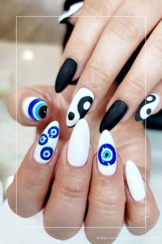 yin and yang evil eye nails designs Evil Eye Nail Designs, Evil Eye Nail Art, Evil Eye Nail, Evil Eye Nails, Eye Nail Art, Trendy Nail, Trendy Nail Art