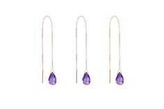 "\"A gold pair of threader earrings with a beautiful purple amethyst! February's birthstone is believed to bring warmth and strength to the person wearing it. They would make a unique birthstone gift for someone you love. Light and easy to wear all day long! Are they for you? Perfect! Simple and sophisticated, these earrings are aiming to make your day stable and peaceful!\" --Fairy Goldcharm ♥♥ CUSTOMIZATION ---> Available in yellow, white, or rose gold. ---> Isn't amethyst your birthston Silver 14k Gold Threader Earrings As Gift, Elegant 14k Gold Threader Earrings As Gift, 14k Gold Briolette Earrings Gift, Purple 14k Gold Dangle Jewelry, Purple Briolette 14k Gold Jewelry, Gold Engraved Necklace, Earrings White Gold, 18k Gold Earrings, Birthstone Earrings