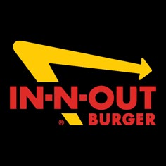 the in - n - out burger logo with an arrow pointing up to it's left