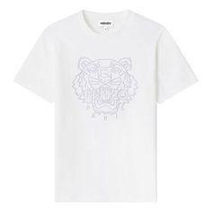 KENZO SS21 Tiger Head Embroidered Cotton Round Neck Short Sleeve White FB52TS9124SL-01 (Women's/Embroidery) Tiger Head, Stylish Sneakers, White T Shirt, White Tshirt, Perfect Pair, White Undershirt, Round Neck, Mens Graphic Tshirt, Embroidery