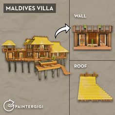 an image of a house made out of wood and bricks with the words maldives villa