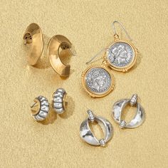 These classic gold doorknocker silhouettes are accented with fine crystals and have hand-hammered detailing that requires the utmost artisan skill. Mystic Moon, Valentines Gift Guide, French Wire Earrings, Hoop Earrings Style, Lady Liberty, Gold Handbags, Brighton Jewelry, Blue Gifts, Ancient Coins