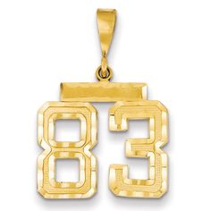 14K Yellow Gold Polished Diamond Cut Finish Medium Size Number 83 Charm Pendant Small Necklace, Bow Jewelry, Lucky Number, Fine Jewelry Bracelets, Gold Polish, Jewelry Companies, Black Bow, Gold Texture, Bracelets And Charms