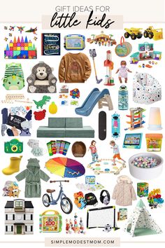 a collage of toys and other items with the words get ideas for little kids