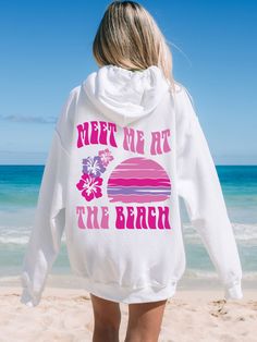 Express your Inner Coconut Girl with this cute and unique Meet Me At The Beach Hoodie! This Beachy Surf Style Hibiscus Hoodie is super comfy! Size up for a Trendy Oversized Look! SHIPS FREE! EXPEDITED SHIPPING RECOMMENDED for “BEST CHANCE” of Christmas Delivery. All items are made to order. Please allow for printing time (approx 2-6 days including weekends - 4 days on average) SAT DEC 14TH - MON DEC 16TH: Upgrade to UPS GROUND at CheckoutTUES DEC 17TH - THURS DEC 19TH: Upgrade to UPS 2ND DAY at White Graphic Print Beach Hoodie, White Graphic Print Hoodie For Beach, White Hoodie For Beach Season Streetwear, Trendy White Beach Hoodie, Oversized Graphic Print Hoodie For Vacation, White Hooded Hoodie For Beach Season, Meet Me At The Beach, Beach Hoodie, Coconut Girl