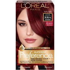 L'Oreal Paris Superior Preference Fade-Defying Color + Shine System - Bright Red Hair Dye, Dark Red Hair Dye, Wine Red Hair Color, Red Hair Color Shades, Red Hair Dye, Dark Hair Dye, Dark Red Hair Color, Loreal Hair, Wine Red Hair