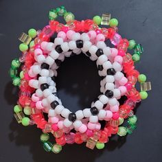 Delicious looking cuff inspired by the bright dragon fruit colors. Cool Kandi Ideas, Candy Bracelets, Colorful Bead Bracelets