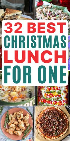 the best christmas lunch for one is shown in this collage with text overlay