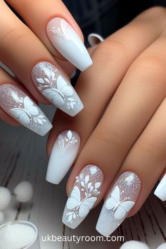 White nails are versatile, timeless, and suitable for any occasion. They offer a clean and polished look that complements any outfit. This post contains 39 white nail designs to help you stand out from the crowd. Cute, milk, milky, brown and, simple, short, gold and, gel, almond, coffin, square, with rhinestones, acrylic, with gems, with charms Bridal Nails Designs, Chic Nail Art, Sassy Nails, Romantic Nails, Nude Nail Designs, Fancy Nails Designs, Almond Nails Designs, Really Cute Nails, White Nail Designs