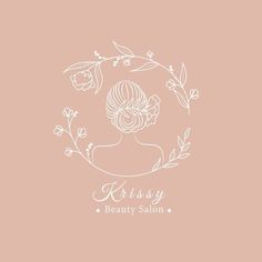 a woman's profile with the words kissy beauty salon written in white on a pink background