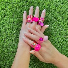 You have been looking for style to show off this summer😎now you have finally found it! Hit the beach 🏖 in style with this Pink CUTE CHUNKY RINGS.  Details: *Color: Pink *Quantity: 9 pcs *Size: One size (Diameter 1.8cm) If you have any questions regarding your order, please do not hesitate to contact us. We have new items being added so always come back to check us out. Thanks for stopping by. Trendy Resin Rings For Party, Pink Resin Jewelry For Summer, Summer Pink Resin Jewelry, Adjustable Pink Resin Rings, Trendy Plastic Ring Jewelry, Trendy Handmade Party Rings, Trendy Open Ring For Summer, Cute Pink Rings For Parties, Cute Pink Party Rings