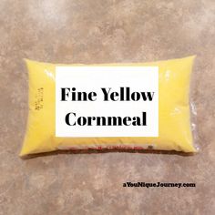 a bag of fine yellow cornmeal sitting on top of a counter