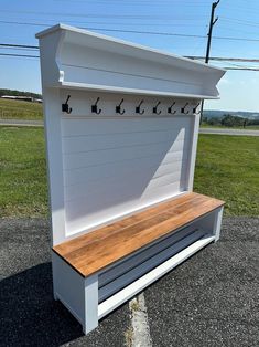 The Shiplap Entryway Bench Hall Tree Coat Rack Mudroom Locker - Etsy Diy Coat Rack With Bench, Built In Hall Tree Entryway Diy, Hall Tree Entryway Diy, Diy Hall Tree Bench, Cabin Mud Room, Black Hall Tree, Coat Rack Ideas, Diy Hall Tree, Tree Hall