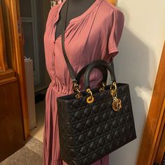 Available Lady Dior Black L Bag Calmbskin Good Condition With Dust Bag And Cards Lady Dior Large, Large Lady Dior, Lady Dior Bag, Lady Dior, Dior Bag, Dust Bag, Top Handle Bag, Dior, Bag Lady