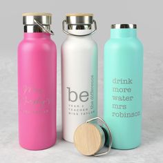 Personalised Engraved Pink, White & Black Teacher's Insulated Water Bottle Christmas Present Gratitude Gifts, Funny Water Bottle, Favourite Teacher, Unique Teachers Gift, Affordable Christmas Gifts, Catchy Slogans, Teacher Birthday, Metal Water Bottle, Personalized Favors