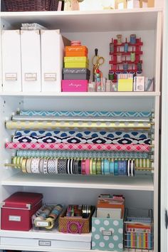 the closet is full of crafting supplies and wrapping paper for sale on ebay