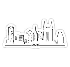 the city skyline sticker is drawn in black and white, on a white background