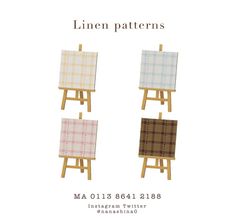 four small wooden eases with plaid patterns on them, all in different colors and sizes