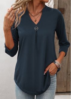 Color:Navy;Size:S;Size:M;Size:L;Size:XL;Size:XXL;Package Contents:1 X T Shirt;Occasion:Other;Style:Casual; Navy T Shirt, Stylish Tops For Women, Womens Trendy Tops, Boutique Style Outfits, Trendy Tops For Women, Trendy Fashion Tops, Lovely Tops, Solid & Striped, Women's Jewelry And Accessories