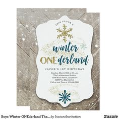 the winter onederland birthday party is shown with snowflakes and glitters