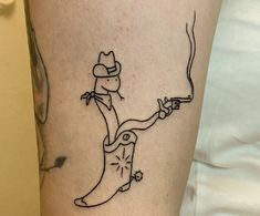 Funny Linework Tattoo, Rat Cowboy Tattoo, Lil Guy Tattoos, Sleeping Tattoo Ideas, Tattoo Line Art Men, Basic Line Tattoo, Snake In My Boot Tattoo, Leap Year Tattoo Ideas, Hilarious Tattoos Ideas