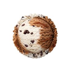 an ice cream ball with chocolate chip cookies on it's side, top view