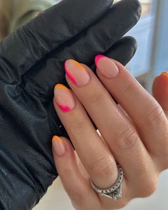 Pink And Orange Nails Almond, Colourful Nails For Summer, Orange Nails With Design, Pink Orange Nails, Fall Nail Colors, Orange Nails, Dream Nails, Cute Acrylic Nails, Nails On Fleek