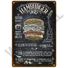 a chalkboard sign with a drawing of a burger on it's side and the words hamburger for 2