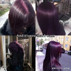 Hair Tint Ideas, Dark Purple Hair, Dyed Curly Hair, Dyed Hair Purple, Hair Color Underneath, Hair Inspiration Long