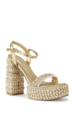 Elevate your style with the JUDSON gold block sandal. These stunning open toe heels feature a raffia lined platform and block heel, finished with a metallic gold faux leather ankle strap. Take your look to new heights with these gold platform sandals. Gold Platform Sandals, Gold Block Heel Sandals, Shoes Boots Combat, Gold Block Heels, Clogs Heels, Gold Platforms, Pacific Islander, Block Sandals, Azalea Wang