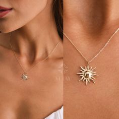 ABOUT PRODUCT  This 14K Gold Sun Necklace is suitable gift for girlfriend, mom and her. You can even buy as a birthday gift for your friends or anniversary gifts, If you want to add a special note we can write for you and put to inside of package. We manufacture our jewelry pieces with carefully and after production we double checking in quality control department. Our main idea is keep our items for daily wearing especially for minimalist jewelry pieces. 14K Gold Sun Necklace, Sunburst Celestia Necklace Layering Gold Sun, Sun Medallion, Gold Sun Necklace, Celestial Pendant, Sun Charm, Choker Gold, Sun Necklace, Main Idea, Gold Sun