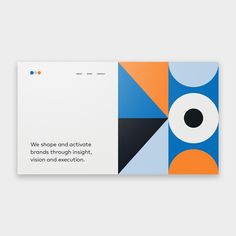 a brochure designed to look like an abstract painting with blue, orange and black shapes