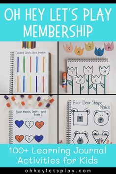 four different activities for kids to learn how to draw and color with the words oh hey let's play