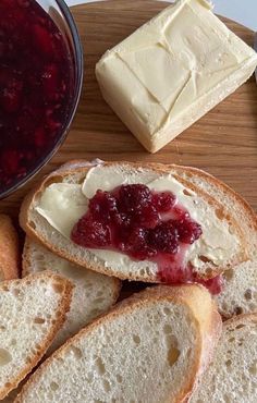 slices of bread with jam and butter on them