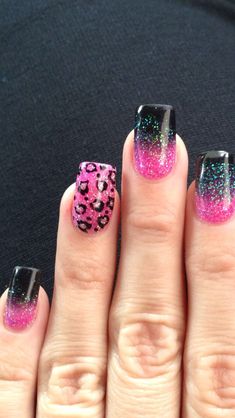 Nail designs Pink and Black Ombré Dark Valentine Nails Designs, Pink And Black Valentines Nails, Pink And Black Ombre Nails, Nail Designs Pink And Black, Black And Pink Glitter Nails, French Tip Overlay, Nail Designs Pink, Rockabilly Nails, Pink And Black Nails