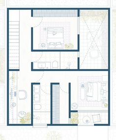 the floor plan for a small apartment with two separate rooms and one living room in it