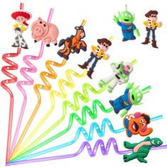 the toy characters are lined up together